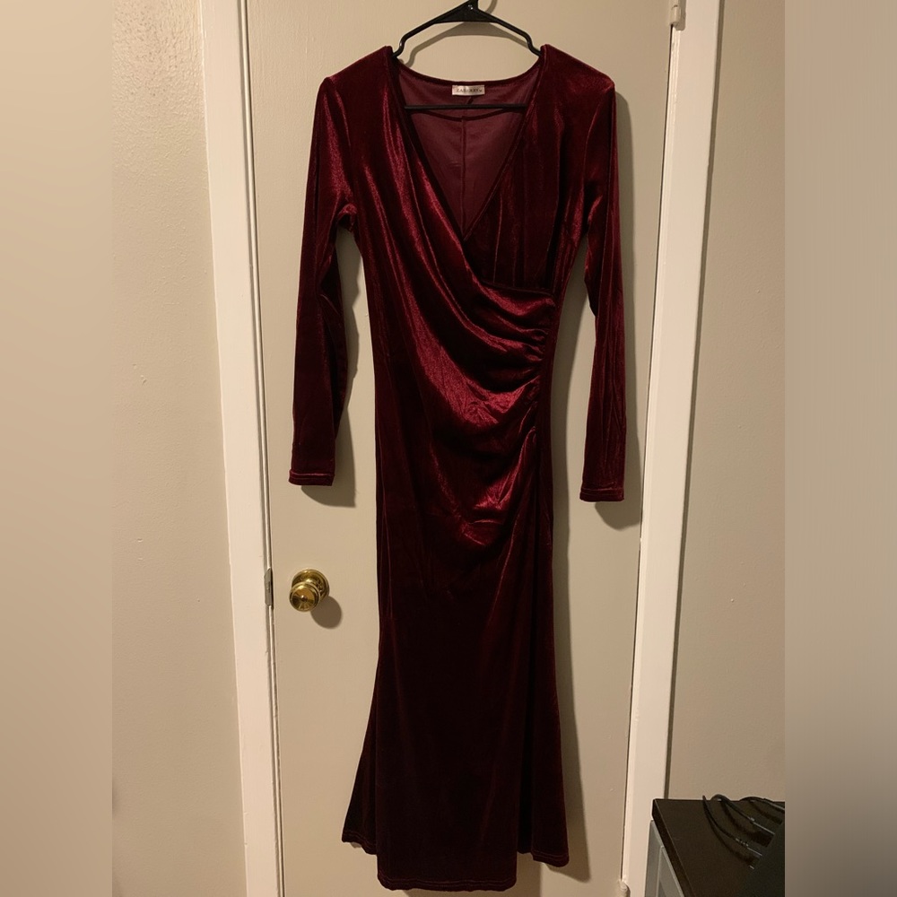Burgundy Long Velvet Dress